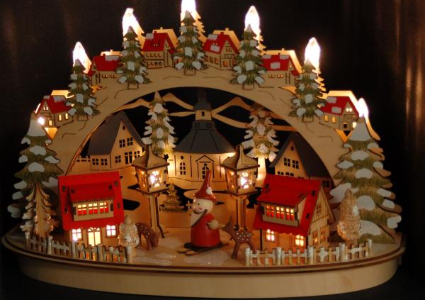 Weihnachtsdorf aus Holz mit LED-Beleuchtung